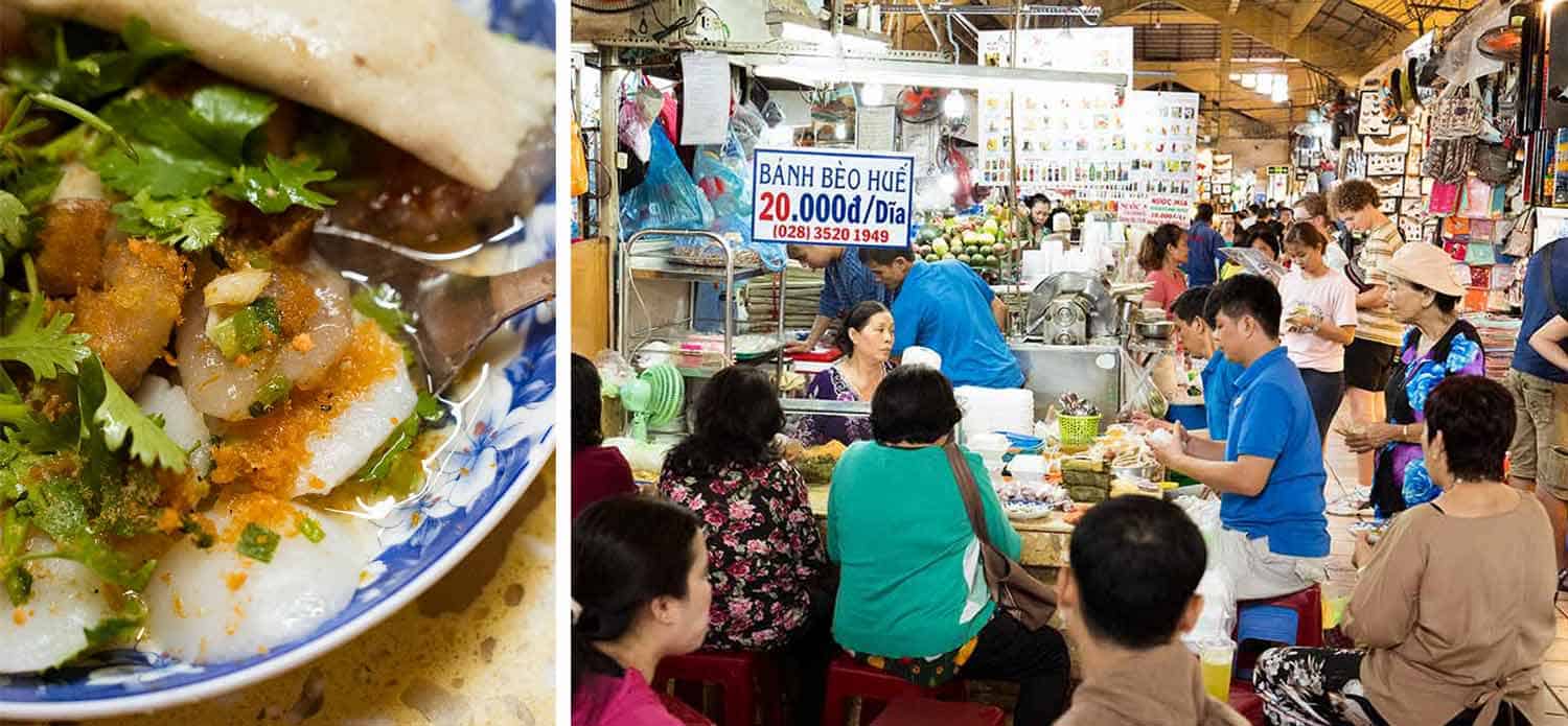 Banh Beo  - 蒸米饭（“UFO”）在越南胡志明市的Ben Thanh Markets
